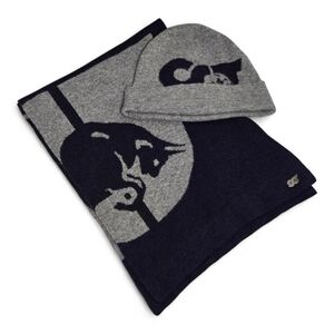 AlphaTauri Scarf & Beanie Wool Cachmere Blue Grey Unisex Set